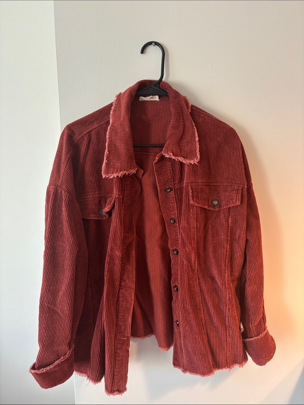 LA MIEL Rust Red Corduroy Jacket with Frayed Trim